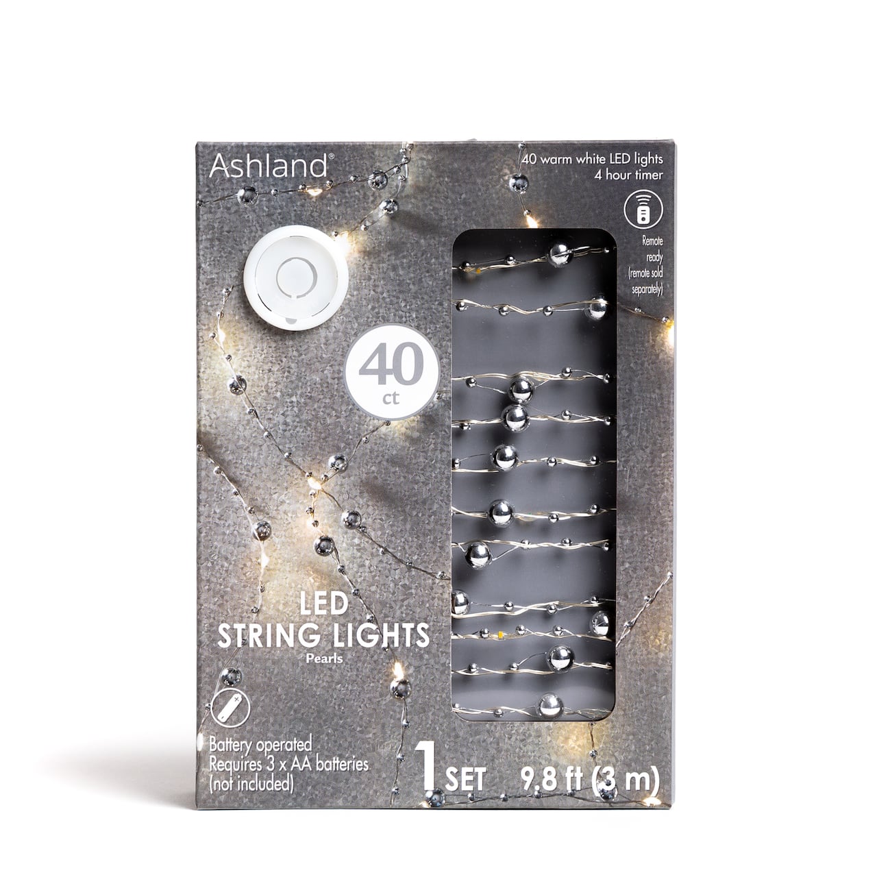 40ct. Warm White Silver Pearl LED String Lights by Ashland®